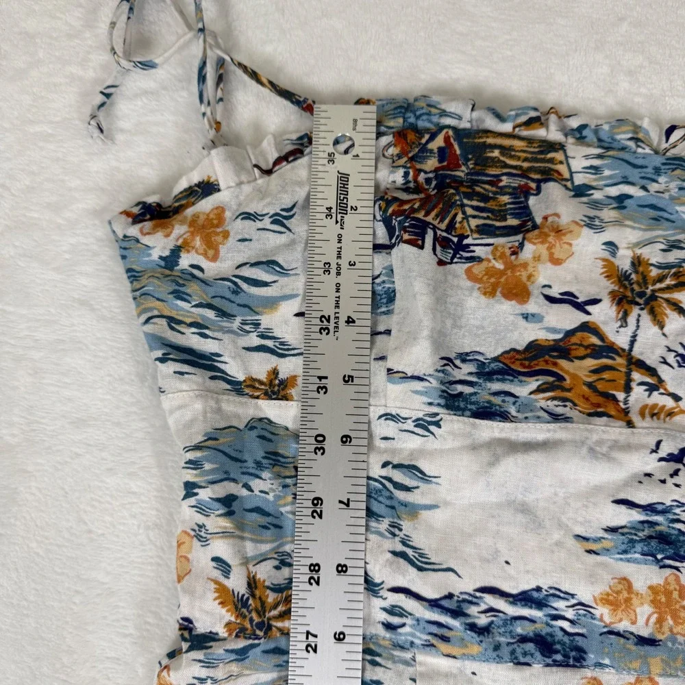 Free People Tropical Flamingo Hawaiian Print Maxi Dress White Blue‎ Size 6